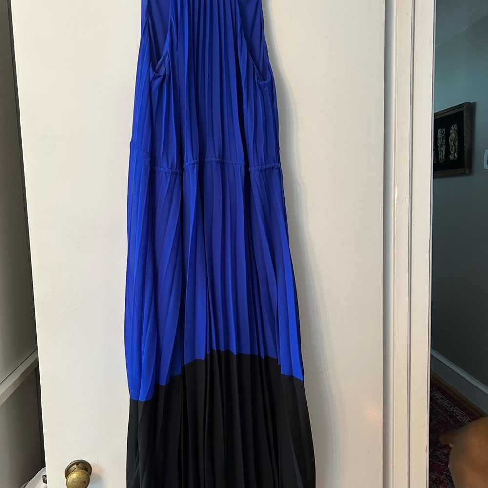 Shelby & Palmer pleated blue black halter dress 6P NWOT